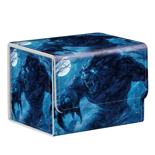 Commander Deck Box for Trading Cards - Fits 100+ Double Sleeved Cards, PU Leather MTG TCG Storage Case with Strong Magnetic Closure, Howling Werewolf - color: Howling Werewolf