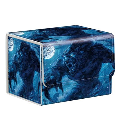 Commander Deck Box for Trading Cards - Fits 100+ Double Sleeved Cards, PU Leather MTG TCG Storage Case with Strong Magnetic Closure, Howling Werewolf - color: Howling Werewolf