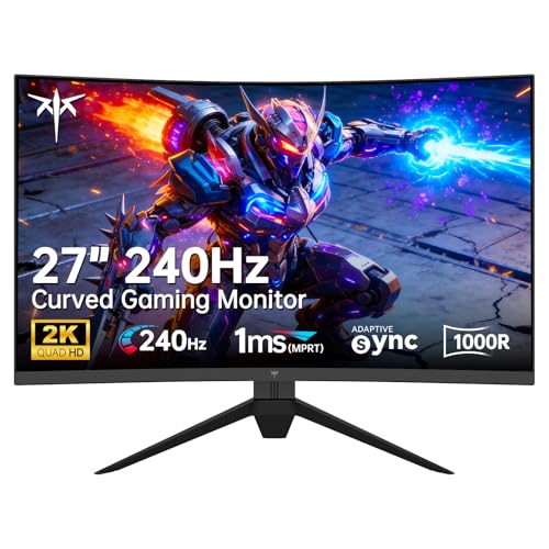 KTC 27 Inch 240Hz Curved Gaming Monitor, QHD 1440P 1000R Monitor, H27S25E | Adaptive Sync, 2500:1 Contrast, 2K Computer Monitor, DP 1.4, HDMI 2.0, VESA, Tiltable - color: Black, size: 27-inch