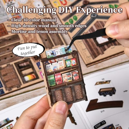 Book Nook Kit DIY Miniature Dollhouse, Japanese Grocery Store Style | 3D Wooden Puzzle, Bookend Decor, LED Light, Birthday Christmas Gift - style: Kasuga