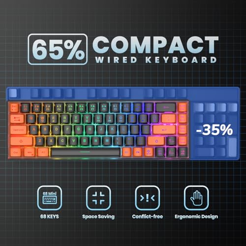 GEODMAER 65% Gaming Keyboard, LED Backlit Mini Wired Keyboard, Ultra-Compact Anti-Ghosting No-Conflict 68 Keys Membrane Gaming Wired Keyboard for PC Laptop Windows Gamer(Black-Orange) - color: Black-Orange