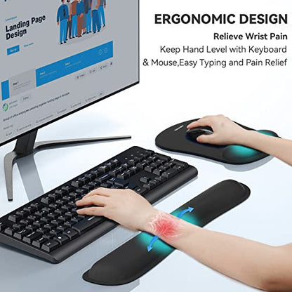 TECKNET Keyboard Wrist Rest and Mouse Pad Set with Wrist Support | Memory Foam Ergonomic Mousepad Rests for Pain Relief, Wrist Rest for Computer Keyboard for Office & Home