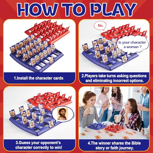 Guess Bible Games Who Am I 24 Holy Bible Characters with Life Story & Verse Cards Christian Guess Board Games Trivia Study Supplies for Sunday School Youth Group Church Religious Catholic Gifts