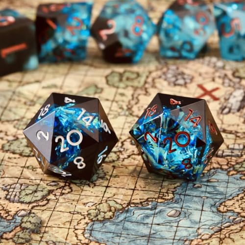 8PCS Sharp Edge DND Dice Set（Extra D20） for Dungeons and Dragons – 2×D20 D4 D6 D8 D10 D12 D10% – Handmade Polyhedral Resin Dice Multi-Sided Tabletop RPG Roleplaying Game（Blue Dark） - color: 8pcs-blue Dark