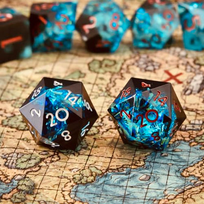8PCS Sharp Edge DND Dice Set（Extra D20） for Dungeons and Dragons – 2×D20 D4 D6 D8 D10 D12 D10% – Handmade Polyhedral Resin Dice Multi-Sided Tabletop RPG Roleplaying Game（Blue Dark） - color: 8pcs-blue Dark