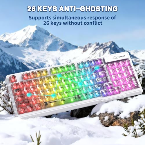 FREEWOLF M95 Transparent Membrane Keyboard with Clear Keycap,Wired Gaming Keyboard with RGB Backlit, 94 Silent Keys with Mechanical Feeling,26-Key Anti-ghosting,for Mac/Windows -White - color: White