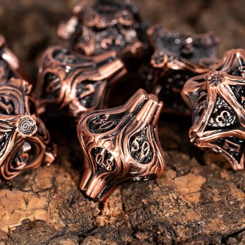 Metal Dice Set D&D 7PCS Metal DND Dice Set Copper for Tabletop Games | Leather Storage Bag, DM Gift, for Dungeons and Dragons Role Playing Games - color: Metal Tree-acopper