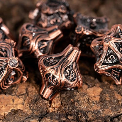Metal Dice Set D&D 7PCS Metal DND Dice Set Copper for Tabletop Games | Leather Storage Bag, DM Gift, for Dungeons and Dragons Role Playing Games - color: Metal Tree-acopper