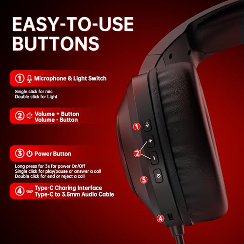 AOC Bluetooth Gaming Headset with Mic for PC, PS5/4, Nintendo Switch, 2.4GHz Wireless Gaming Headphones with RGB, USB-C, 7.1 Virtual Surround 20ms, Latency, 45H Playtime- Red - color: Red