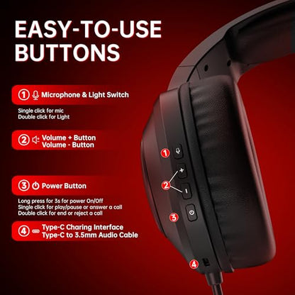 AOC Bluetooth Gaming Headset with Mic for PC, PS5/4, Nintendo Switch, 2.4GHz Wireless Gaming Headphones with RGB, USB-C, 7.1 Virtual Surround 20ms, Latency, 45H Playtime- Red - color: Red