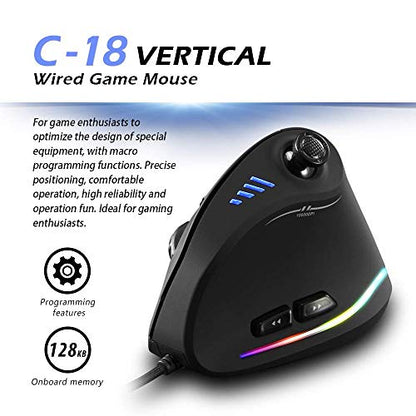 Zeerkeer Ergonomic Vertical Mouse, RGB Wired Vertical Gaming Mouse with Joystick, 10000 Max DPI and 11 Programmable Buttons for Gamers, Computer (Wired)