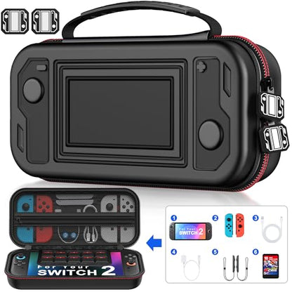 Switch Carrying Case for Nintendo Switch 2 (2025)/Switch/OLED, Switch Travel Carrying Case Hard Shell Protective for Nintendo Switch 2 Accessories, 10 Game Card Slots, Crush-resistant - size: Case only-Black