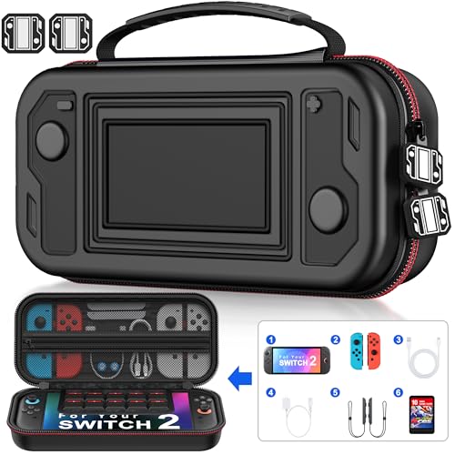 Switch Carrying Case for Nintendo Switch 2 (2025)/Switch/OLED, Switch Travel Carrying Case Hard Shell Protective for Nintendo Switch 2 Accessories, 10 Game Card Slots, Crush-resistant - size: Case only-Black