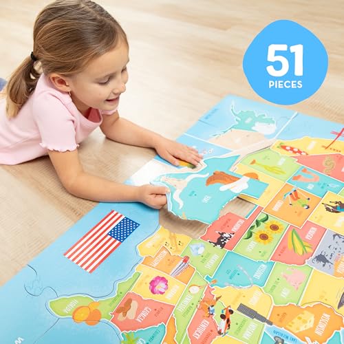 Melissa & Doug USA Map Jumbo Floor Puzzle 51-Piece Educational Toy | 51 Jumbo Pieces, 3x2 Feet, USA Map Scene With State Capitals, Educational Floor Puzzle Play, Learning Toys for Kids, Ages 6+
