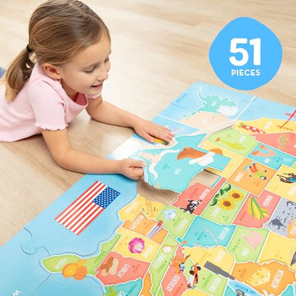 Melissa & Doug USA Map Jumbo Floor Puzzle 51-Piece Educational Toy | 51 Jumbo Pieces, 3x2 Feet, USA Map Scene With State Capitals, Educational Floor Puzzle Play, Learning Toys for Kids, Ages 6+