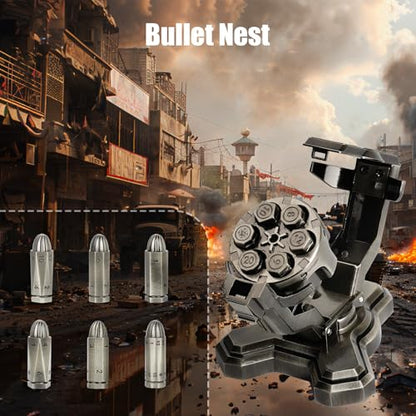 Bullet Nest Metal dice Set,Insane Bullet dice Revolver,Metal dice Set for DND with Spinning Revolver Cylinder Container, Dice for D&D, or Crime Theme Tabletop Games (D4, Silvery) - color: Silvery, style: D4