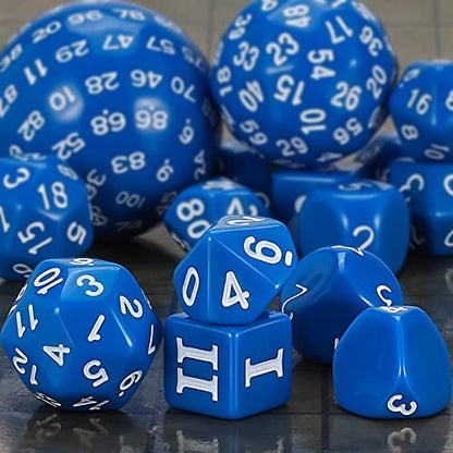 CiaraQ DND Polyhedral Dice Set (15pcs) D4-D100 Game Dice with Dice Bag | Acrylic Role Playing Dice for Dungeons and Dragons MTG Table Games (Blue & White) - color: Blue & White