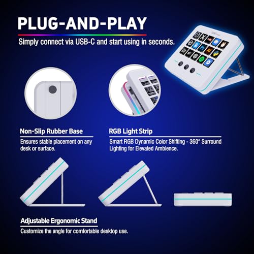 Macro Keypad, Stream Controller Deck Gaming Streaming Shortcut Keyboard, 18 Programmable Keys Customizable Visual AI Pad USB Soundboard for OBS, YouTube, Desk Office Setup, Laptop, PC, Mac