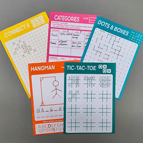 GRANDLMOON 5 Portable Travel Game Activities Pad On The Go Plane Trip Pen Pencil and Paper Game for Kids 6 x 9-inches (75 Sheets) - size: 9"X6"
