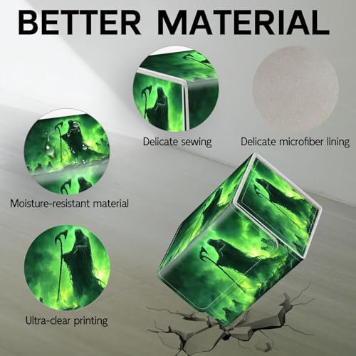 Trading Card Storage Box, Holds 100+ for MTG Cards, PU Leather with Magnetic Closure, Green Skeleton with Skeletons Durable Deck Box for Magic the Gathering, Trading Card Games - color: Green Skeleton with Skeletons