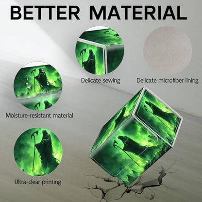 Trading Card Storage Box, Holds 100+ for MTG Cards, PU Leather with Magnetic Closure, Green Skeleton with Skeletons Durable Deck Box for Magic the Gathering, Trading Card Games - color: Green Skeleton with Skeletons