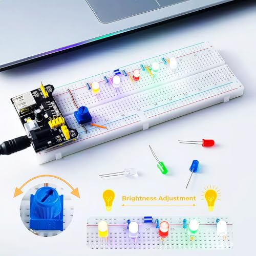 REXQualis Electronics Basic Kit w/Power Supply Module, Breadboard, Jumper Wire, LED,Resistor, comes with more than 300pcs sensors and components for fun and simple electronic projects.