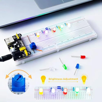 REXQualis Electronics Basic Kit w/Power Supply Module, Breadboard, Jumper Wire, LED,Resistor, comes with more than 300pcs sensors and components for fun and simple electronic projects.