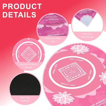 Mahjong Mat for Table,31.5 * 31.5in 3mm，Non-Slip, Silent. | Mahjong Mat with Rules with Storage Bag， Reduction Gaming Mat for Mahjong, Poker, Board Games, Dominoes(Pink) - color: Pink