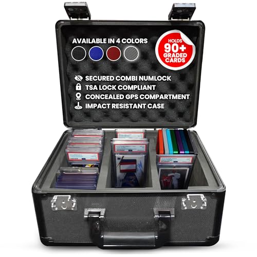 EVORETRO Graded Card Case Storage Box - PSA Slab Case Holds up to 90 PSA Cards Also Fits Top Loaders, BGS, CSG, One Touch, Sports & Trading Cards - 3 Rows Graded Card Storage Box with TSA Lock (Grey) - color: Grey, style: Holds 90 Graded Cards