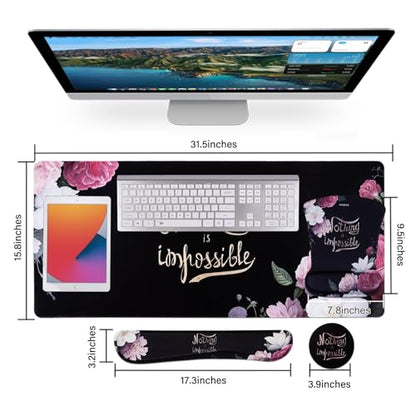 MEGREZ 4-in-1 Mouse Pad with Wrist Rest Ergonomic Memory Foam Desk Mat Set | ergonomic, anti-slip base, 4pcs set, desk pad, mouse wrist rest, keyboard rest, coaster, ideal for office & gaming - color: Black Nothing