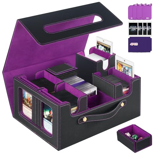Trading Card Storage Box for MTG, MTG commander deck box，Multi-purpose Deck Case for MTG TCG Sports Card, 4 Toploaders, 4 Stoppers, 4 Colorful Dividers (Black & Purple) - color: Black& Purple