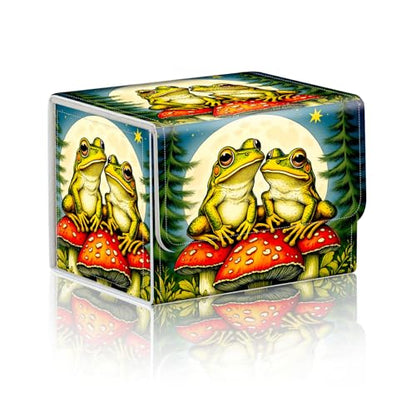 Trading Card Storage Box, Premium PU Leather with Magnetic Closure, Holds 100+ for MTG Cards, Frogs Sitting On Mushroom Durable Deck Box for Magic the Gathering, Trading Card Games - color: Frogs Sitting On Mushroom