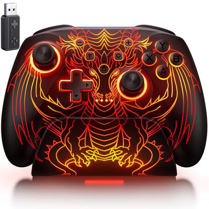 PC Controller with Hall Effect Joysticks & Trigger, Wireless PC Gaming Controller with Charging Dock & RGB Design, 1000Hz Polling Rate, No Drift, Programmable Back Buttons, Turbo, Gaming Controller for Windows PC/Switch/Android/iOS - color: Black