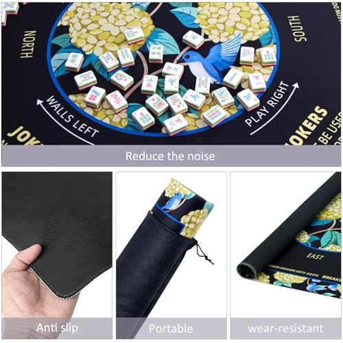 TIASUSAN American Mahjong Learning Mat (Black, 33” x 33”) with Carrying Bag, Anti-Slip, Noise-Reducing Mahjong Mat for Table - color: Black