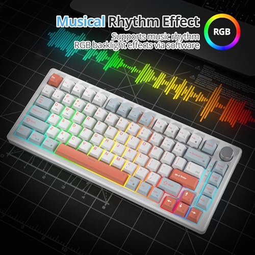 75% Mechanical Keyboard Gasket with Knob, Custom Wired Creamy Gaming Keyboard TKL 75 Percent Hot Swappable RGB Backlit, Pre-lubed Switch for Win/MAC PC Laptop（Salmon/White） - color: Salmon/White Switch
