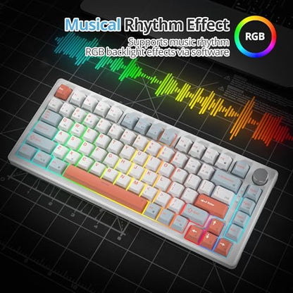 75% Mechanical Keyboard Gasket with Knob, Custom Wired Creamy Gaming Keyboard TKL 75 Percent Hot Swappable RGB Backlit, Pre-lubed Switch for Win/MAC PC Laptop（Salmon/White） - color: Salmon/White Switch
