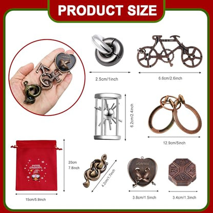 20 PCS Brain Teaser Puzzles – Mind Puzzles for Adults & Kids, Challenging Metal Puzzles for Logic & Focus, Fun Family, Perfect for Christmas Stocking Stuffers - style: 20PCS Metal+Wood Puzzles