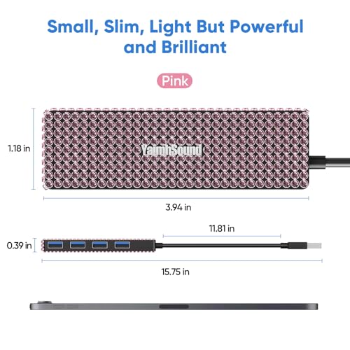 USB to USB C Adapter, YaimhSound Multi USB Port for Laptop,Pink USB Hub 3.0 | Multiple USB Expander Adapter for PC, MacBook, Mac Pro, Surface, Flash Drive, SSD, Keyboard, Mouse, Camera, Gaming - size: Pink A+C to 4 USB