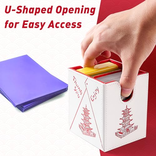 Chinese Takeout MTG Commander Deck Box, Fits TCG Cards (White&Red) | Holds 130 Single/100 Double-Sleeved Cards, Fit MTG/PTCG/OPTCG Cards, Strong Magnet, PU Leather, With 2 Dividers - color: White & Bright Red