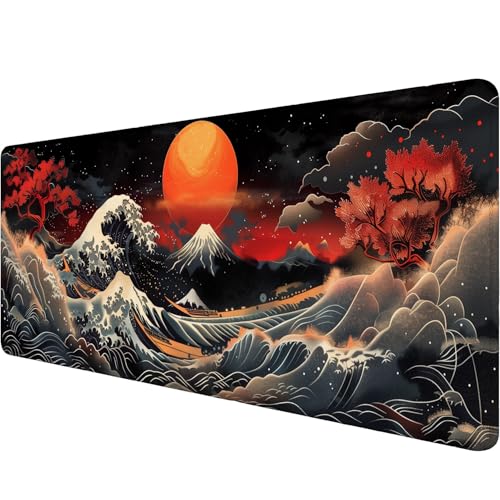 Japanese Waves Gaming Mouse Pad Watercolor Waves Mousepad XL Large Gaming Mouse Pad Laptop Keyboard Mat Desk Pad 31.5"x11.8" Office Home Decor for Women Girl - color: Japanese Waves_014, size: 11.8" x 31.5"