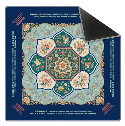 Blue and Green Chinoiserie Floral Mahjong Mat 31.5x31.5 Inch | Islamic Majolica Floral Bird Non-Slip Noise Reduction Mah Jong Table Mat Cover Gifts for Mahjong Lovers Dominoes - color: Chinese-style Flowers