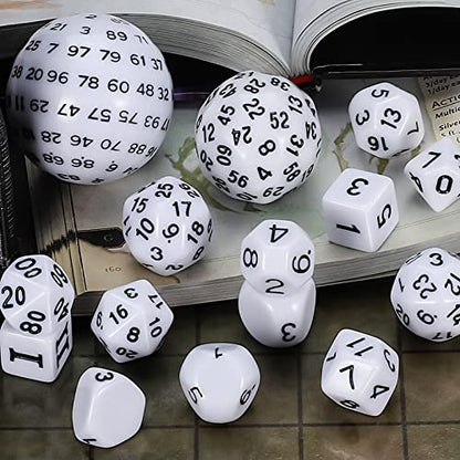 CiaraQ DND Polyhedral Dice Set (15pcs) D4-D100 Game Dice with Dice Bag | Acrylic Role Playing Dice for Dungeons and Dragons MTG Table Games (White & Black) - color: White & Black