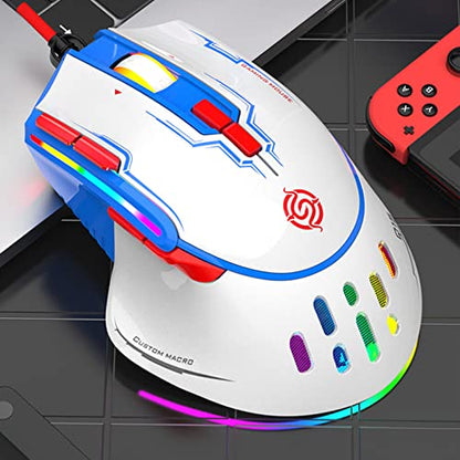 RGB USB Gaming Programming 6400DPI 9 Buttons Programmable Ergonomic for Mice PC Computer USB Gaming Programmable - color: White