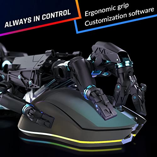 KLIM Blaze Pro Rechargeable Wireless Gaming Mouse with Charging Dock RGB - New Version - High-Precision Sensor and Long-Lasting Battery - Up to 6000 DPI - Great PC Gaming Mouse Wireless - color: Black
