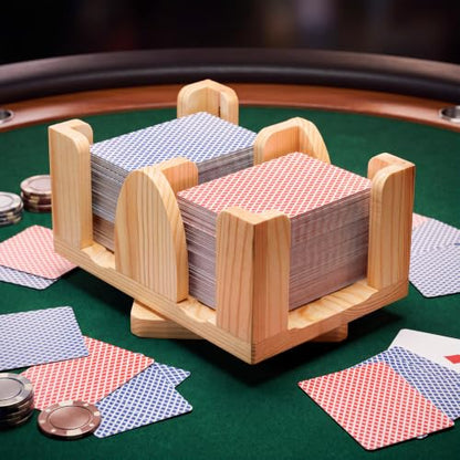 Kathfly Upgraded 6 Decks Wood Playing Card Holder 360° Rotating, Canasta Card Holder Tray Organizes, Poker, Games, Smooth Rotate Design & Easy Access, Balance & Stability(Wood Color) - style: 6 Decks