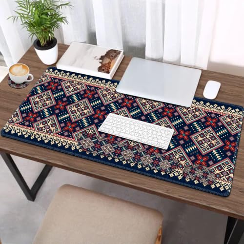 AIMSA Desk Mat Set Bohemian, Large Mouse Pad + Mouse Wrist Rest + Keyboard Wrist Support + Coaster, Navy Blue Gaming Mouse Pad Combo for Home Office - color: Bohemian Navy Blue