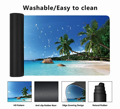 Ocean Desk Mat,ANSE Lazio Beach at Praslin Island Extended Gaming Mouse Pad,Large Non-Slip Rubber Base Mousepad with Stitched Edges,Waterproof Mouse Mat Desk Pad for Office Game Home 35.4x15.75 in - color: Anse Lazio Beach