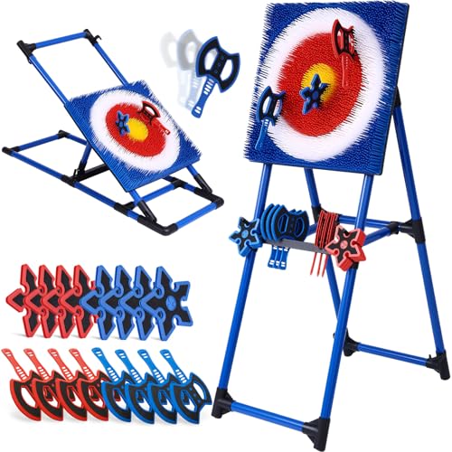Axe Throwing Game for Backyard with 8 Axes & 8 Star Darts,Axe Throwing Game Set for Indoor & Outdoor,Yard,Camping,Backyard Games - color: Blue