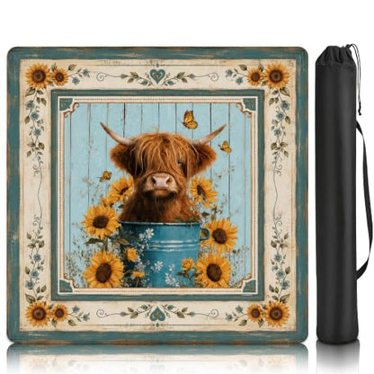 Mahjong Mat–31.5 x 31.5 Highland Cow Sunflower American Mahjong Table Mat, Non Slip Noise Mahjong Gaming Table Cover for Mahjong, Poker, Card, Board Tile Games - color: Highland Cow Sunflower