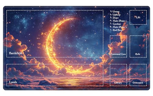 Playmat with Zones for MTG Card Game Playing, Game Mats Tabletop Magic Play Mats 24"x14" Commander Deck Gaming Desk Duel Mat Card Gameplay Mats for Beginner, Fantasy Moon Stars - color: Fantasy Moon Stars, size: 24"X14" With Zones